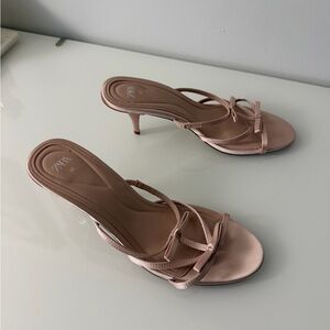 Zara Blush Pink Strappy Kitten Heel Sandals